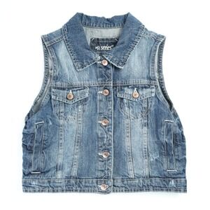 Short & Sexy Series Blue Denim Vest Medium Wash Cotton Women's Large